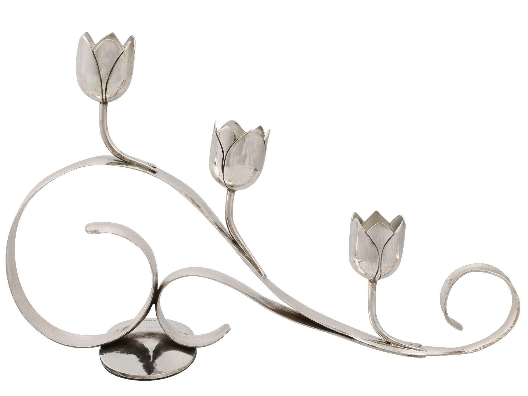 Mid-20th Century Vintage 1959 Art Nouveau Style Sterling Silver Three-Light Candelabra