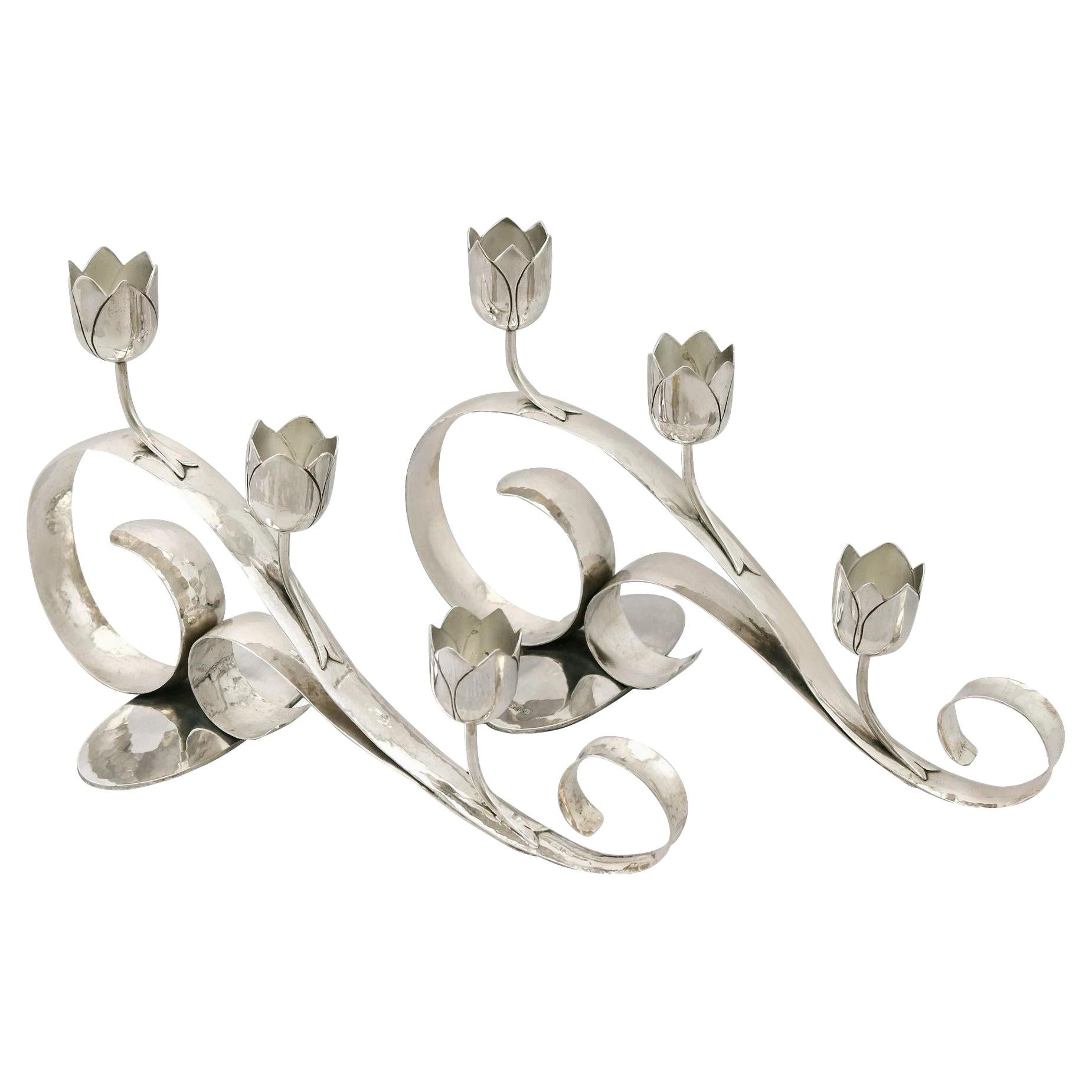 Vintage 1959 Art Nouveau Style Sterling Silver Three-Light Candelabra