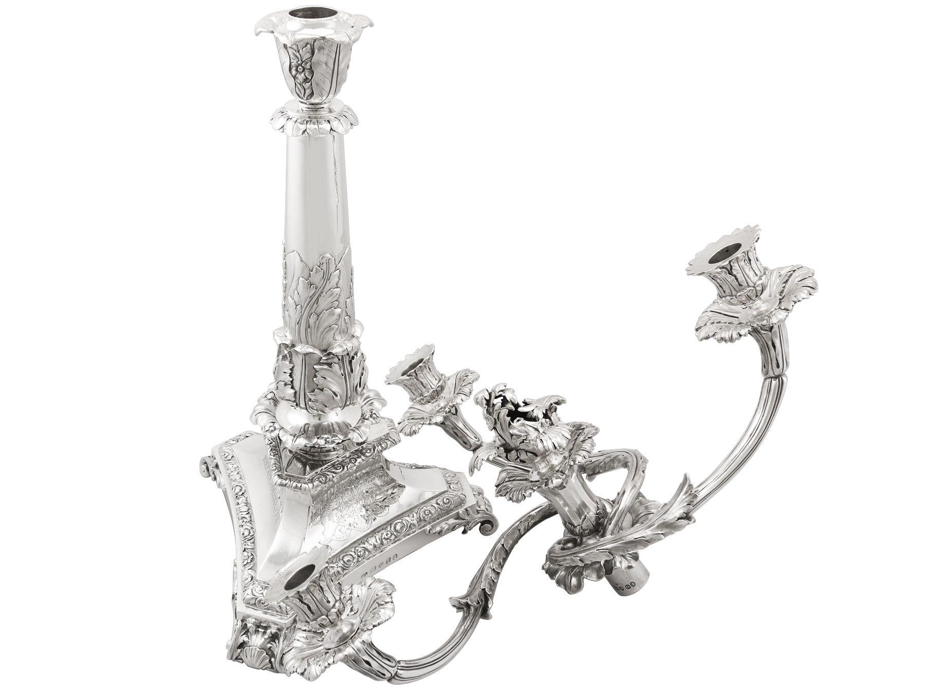 George IV Antique Sterling Silver Three-Light Candelabrum Centrepiece For Sale