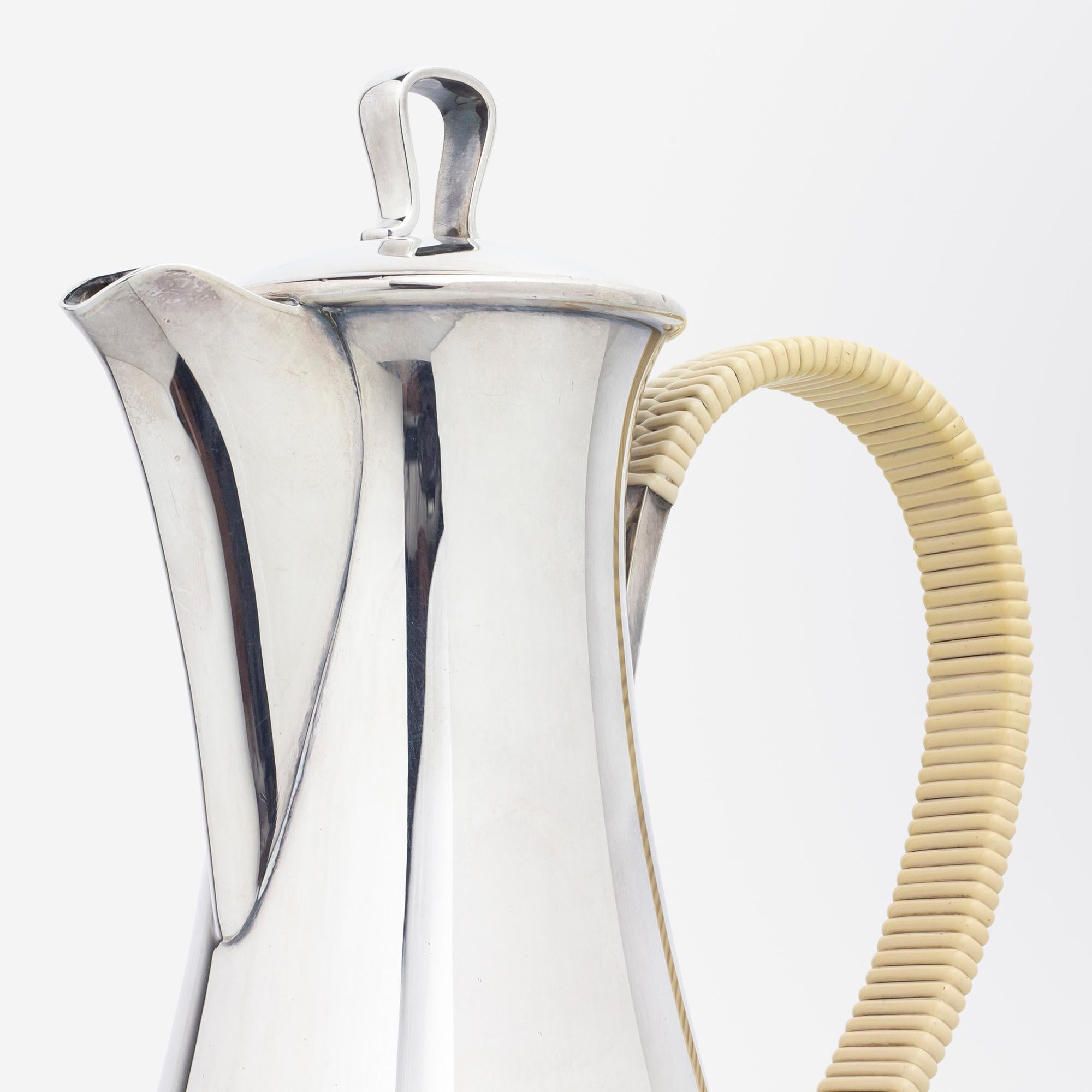 Women's or Men's Sterling Silver Three Piece Coffee Set by Sigvard Bernadotte for Georg Jensen For Sale