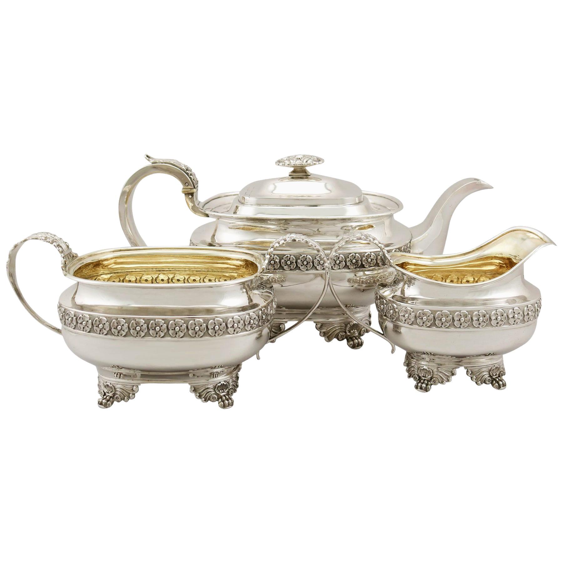 Antique George IV Sterling Silver Three-Piece Tea Service in the Regency Style