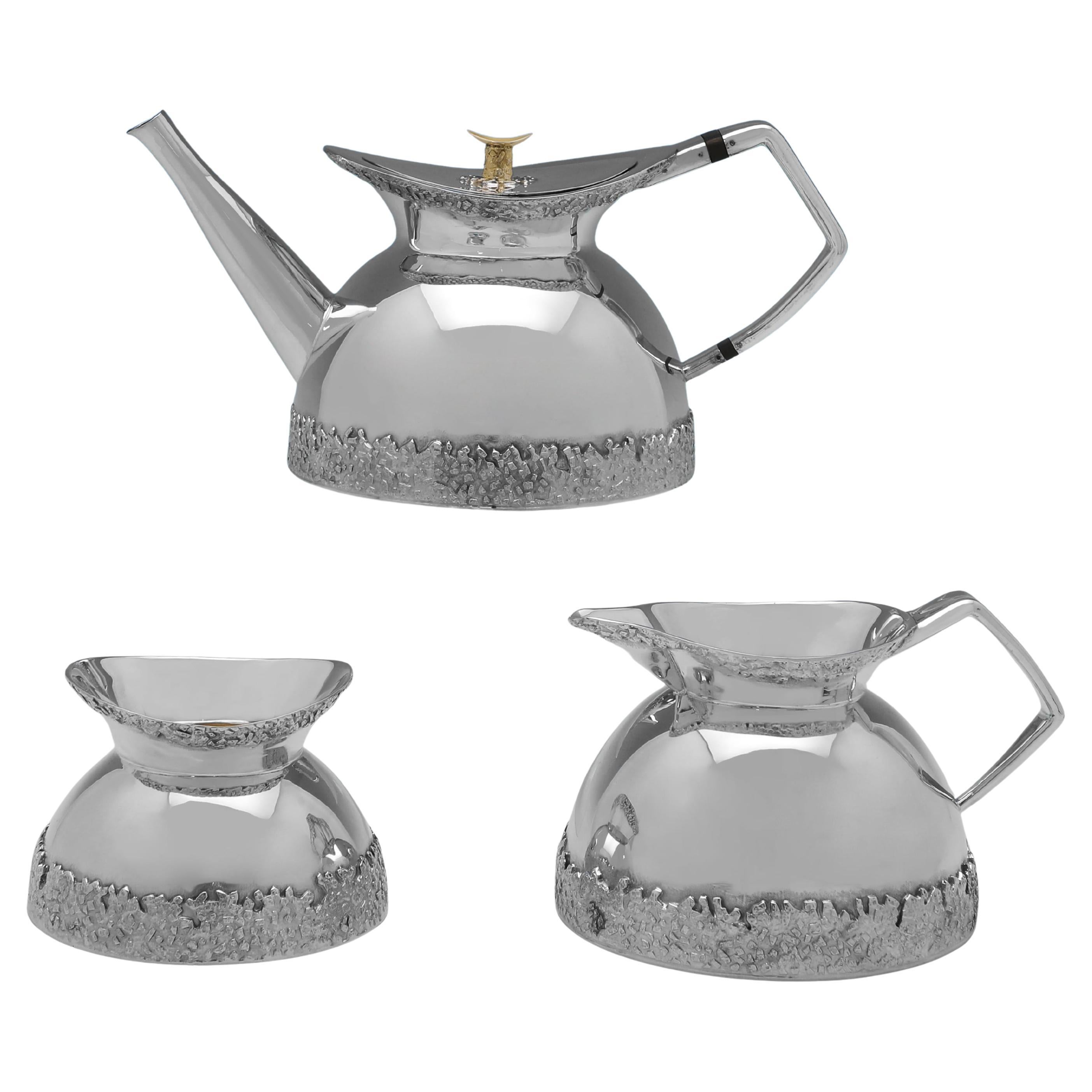 Service à thé trois pièces en argent sterling par Michael Benstead, Londres, 1975