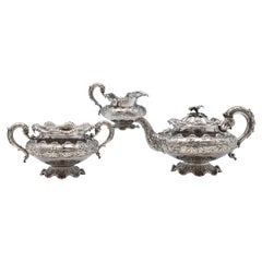 William IV Antique Sterling Silver Three-Piece 'Coral' Tea Set by Barnards
