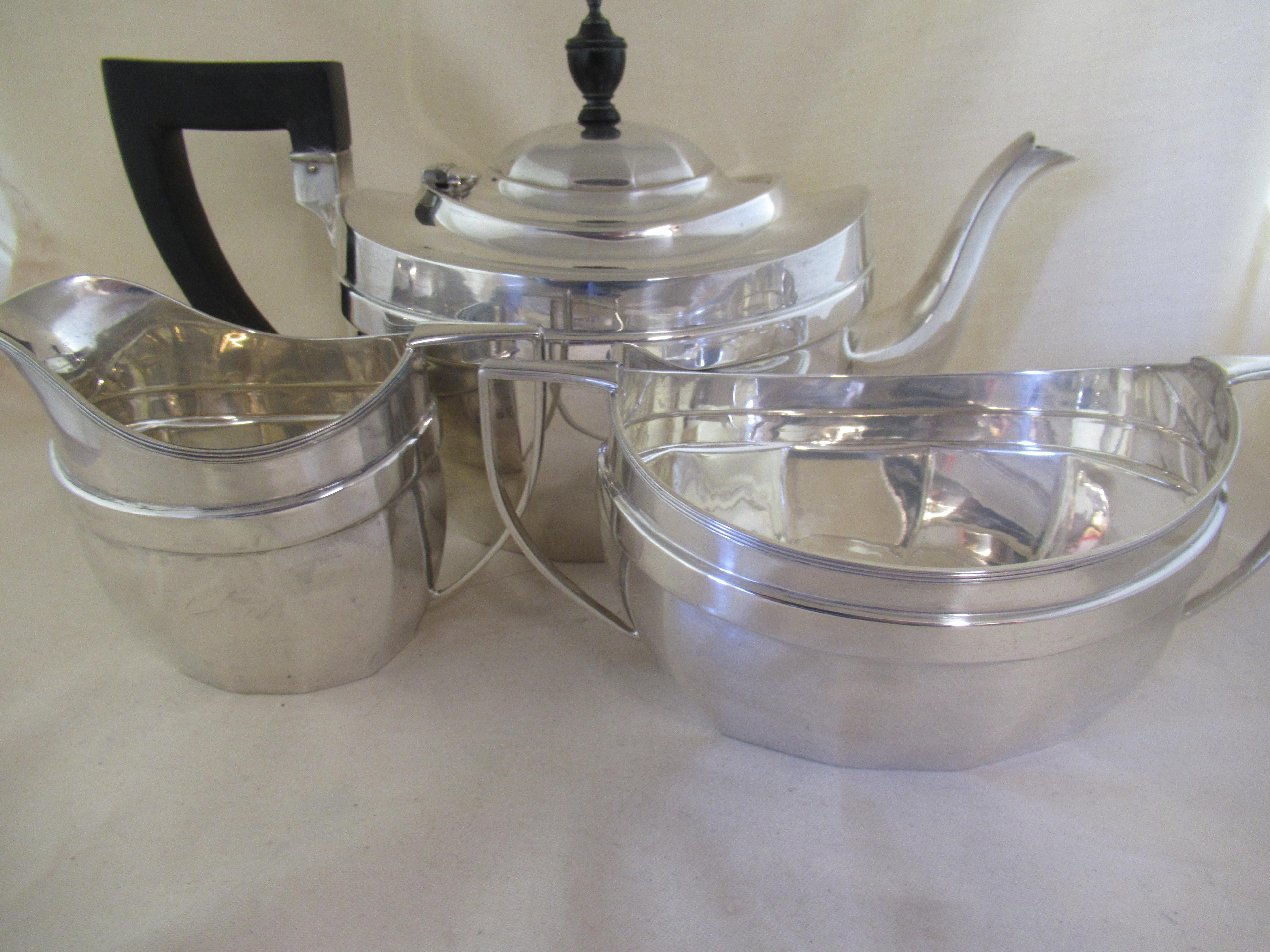 English Sterling Silver Three Piece Teaset, Hallmarked:-Chester 1926 & Birmingham:-1927 For Sale