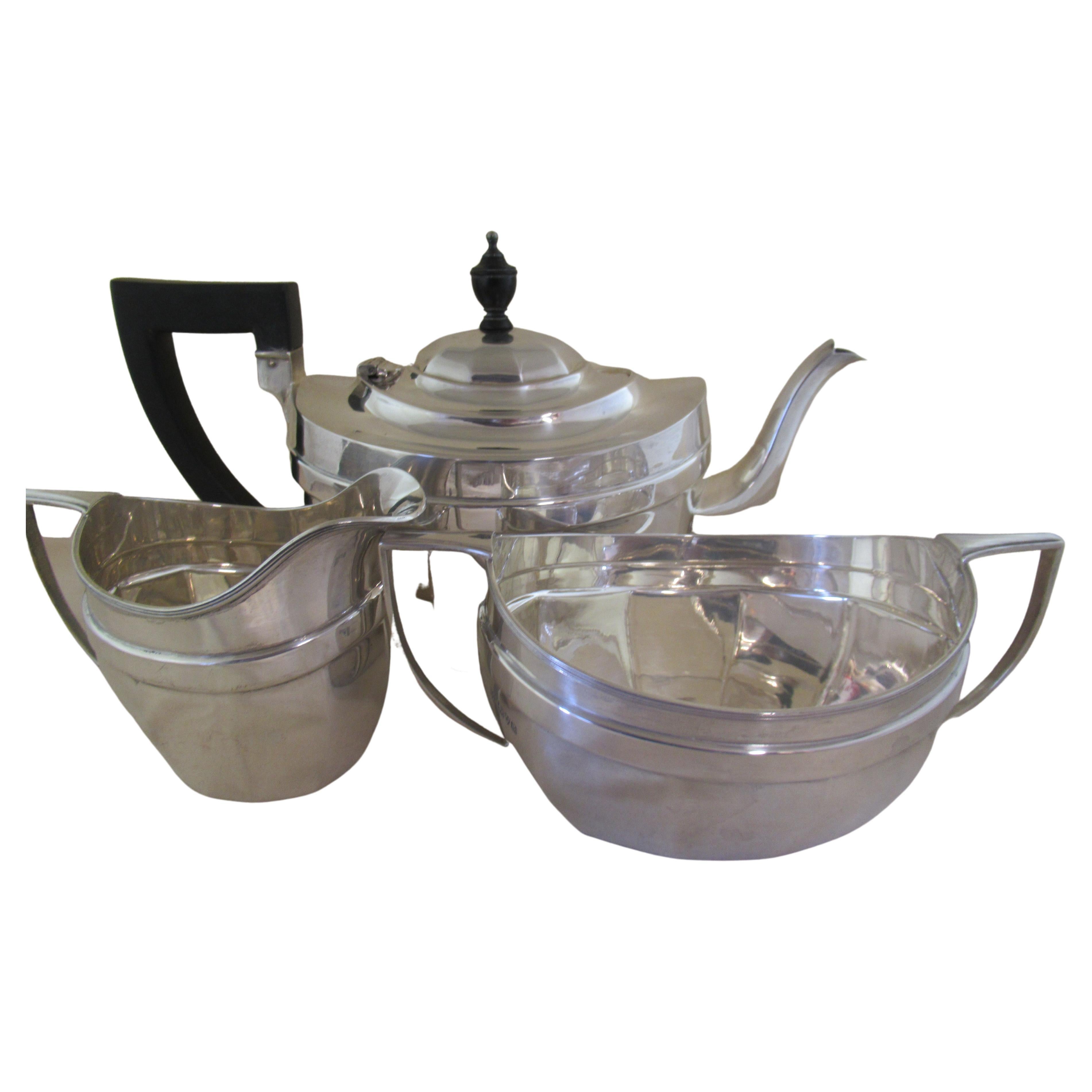 Sterling Silver Three Piece Teaset, Hallmarked:-Chester 1926 & Birmingham:-1927  For Sale