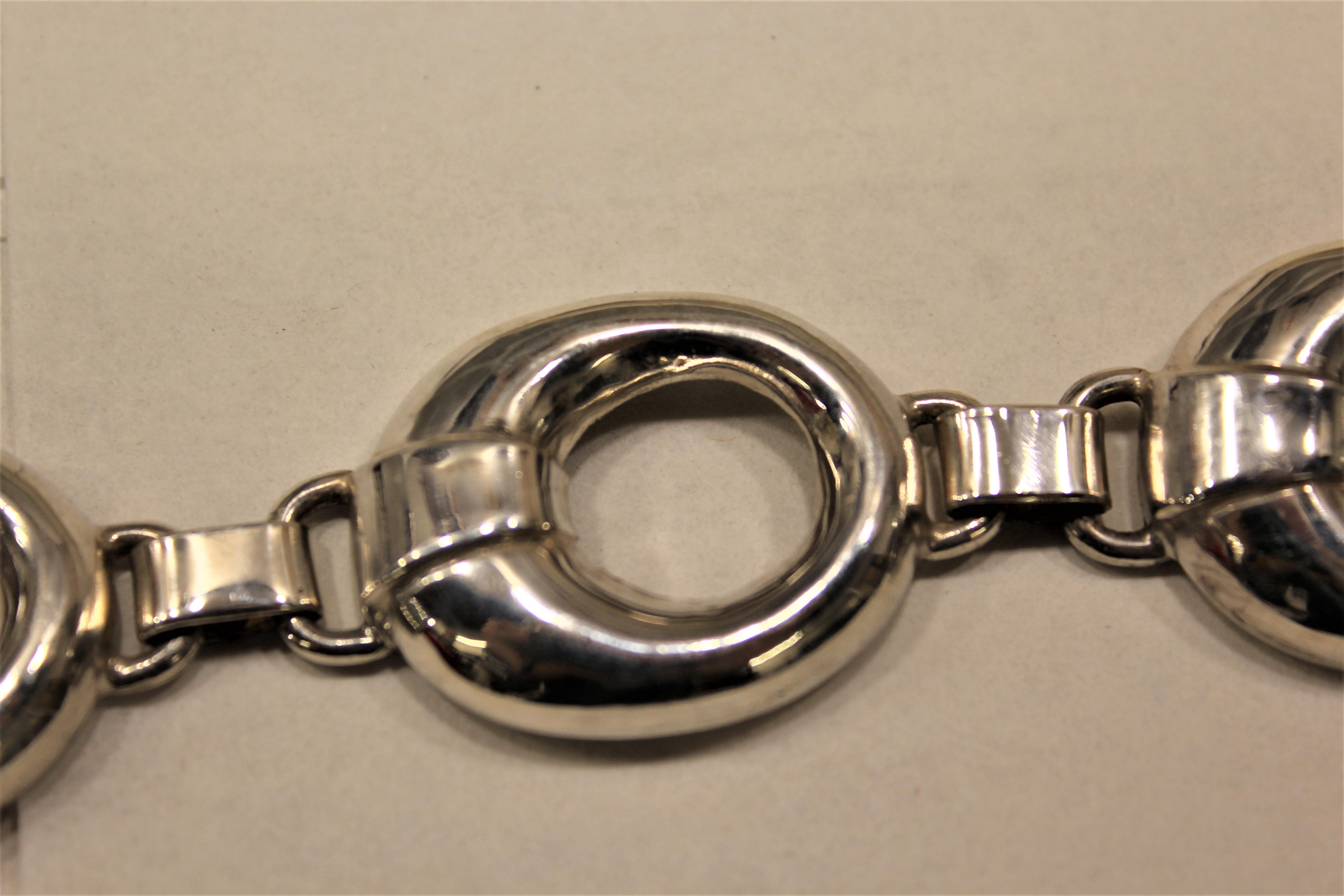 Artist Sterling Silver, Three Rings Chain Bracelet, Handmade, Italy For Sale