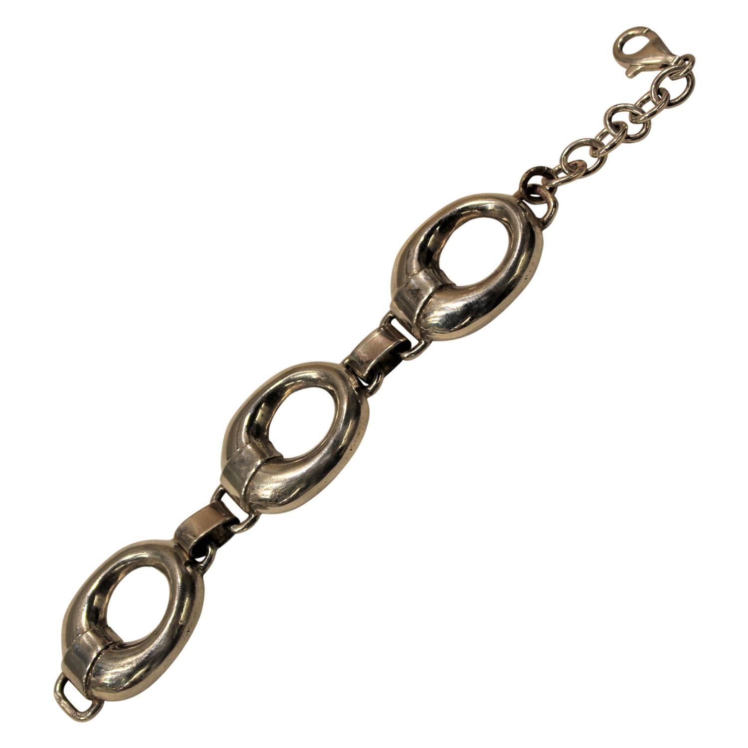 Bracelet chaîne à trois anneaux en argent sterling, fait à la main, Italie