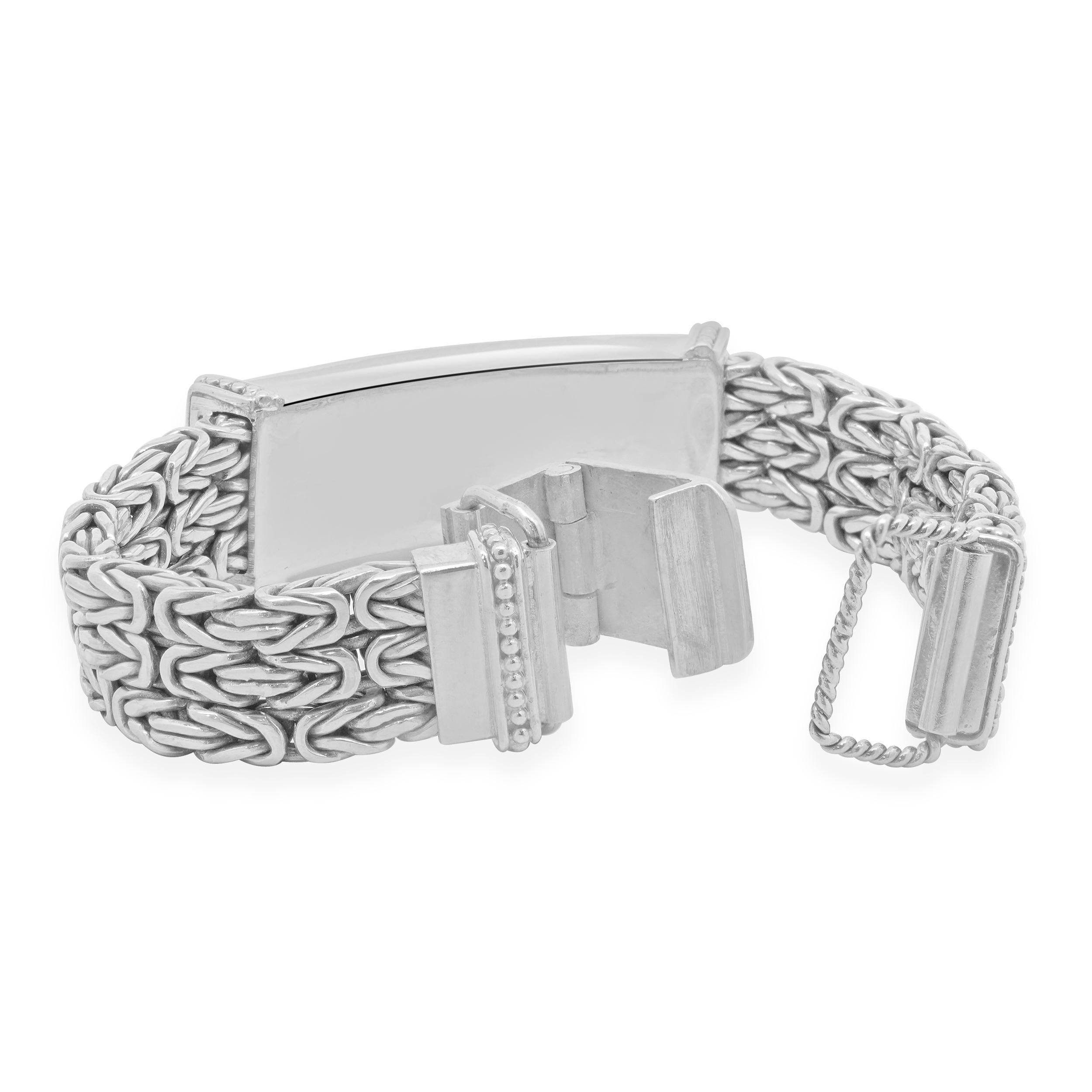 Women's Sterling Silver Three Row Byzantine Style Bracelet For Sale