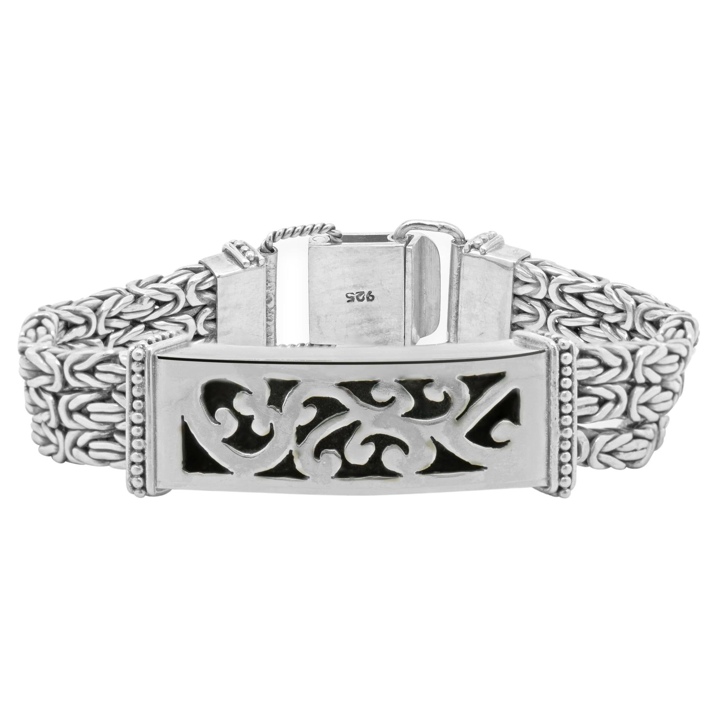 Sterling Silver Three Row Byzantine Style Bracelet For Sale