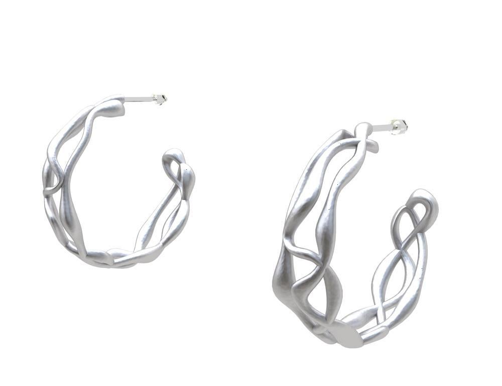 Contemporary Sterling Silver Three-Row Seaweed Hoop Earrings For Sale