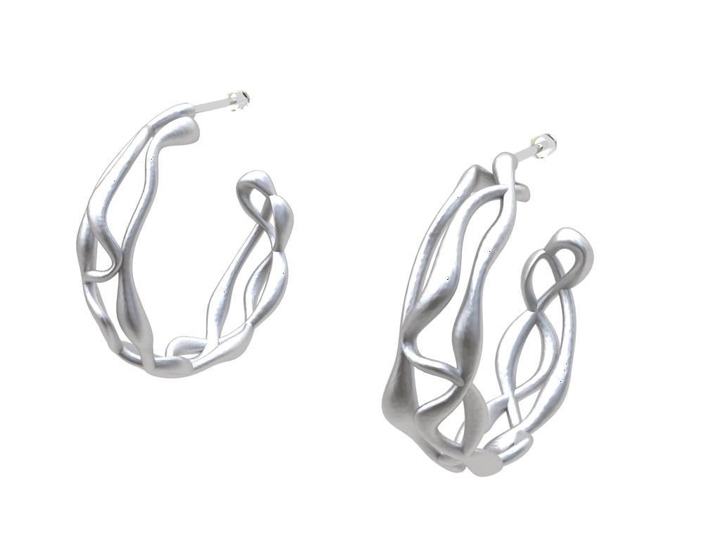 Sterling Silver Three-Row Seaweed Hoop Earrings In New Condition For Sale In New York, NY