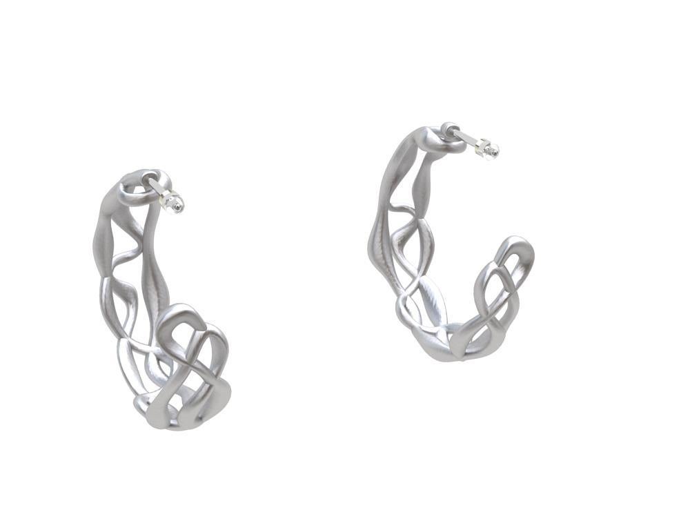 Sterling Silver Three-Row Seaweed Hoop Earrings For Sale 3