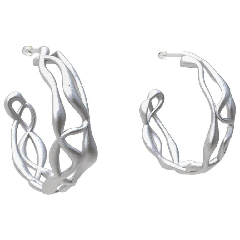 Sterling Silver Three-Row Seaweed Hoop Earrings