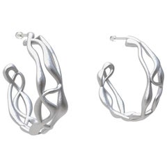 Used Sterling Silver Three-Row Seaweed Hoop Earrings