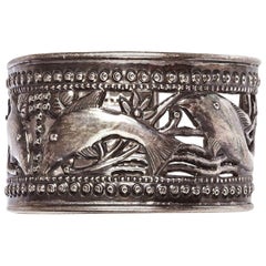 Retro Sterling Silver Tibetan Repoussé Fish Cutout Cuff Bracelet
