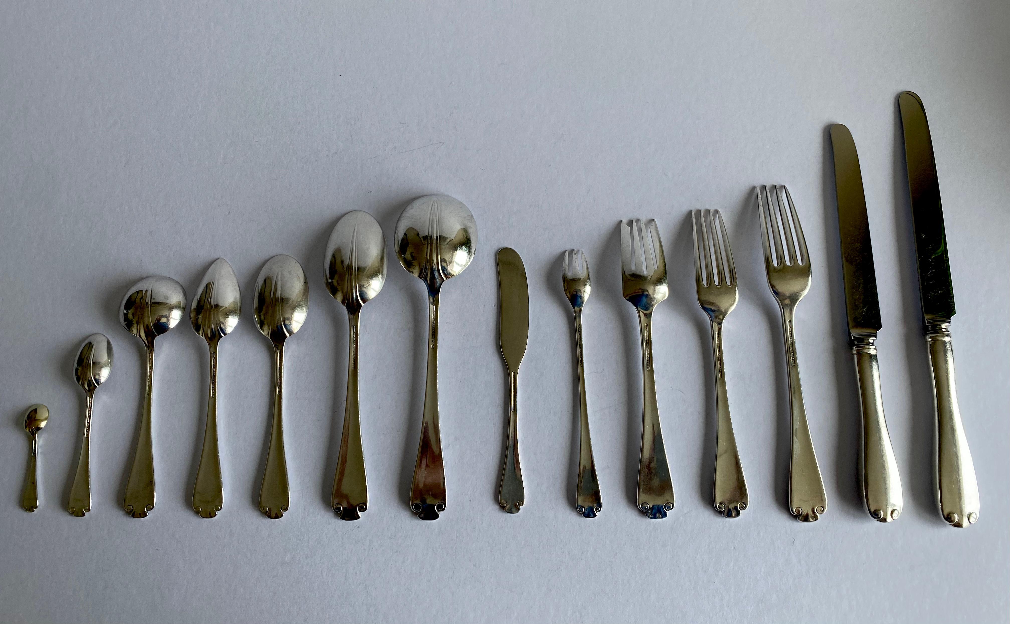 Sterling Silver Tiffany & Co 118 Piece Canteen Cutlery Flemish Pattern Art Deco 5