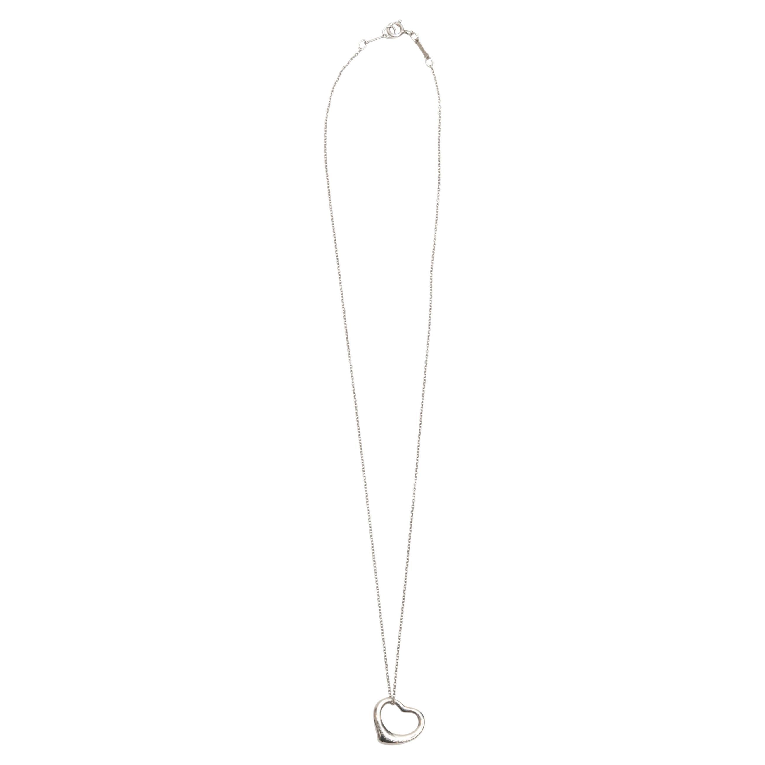 Sterling Silver Tiffany & Co. Elsa Peretti Open Heart Pendant Necklace For Sale