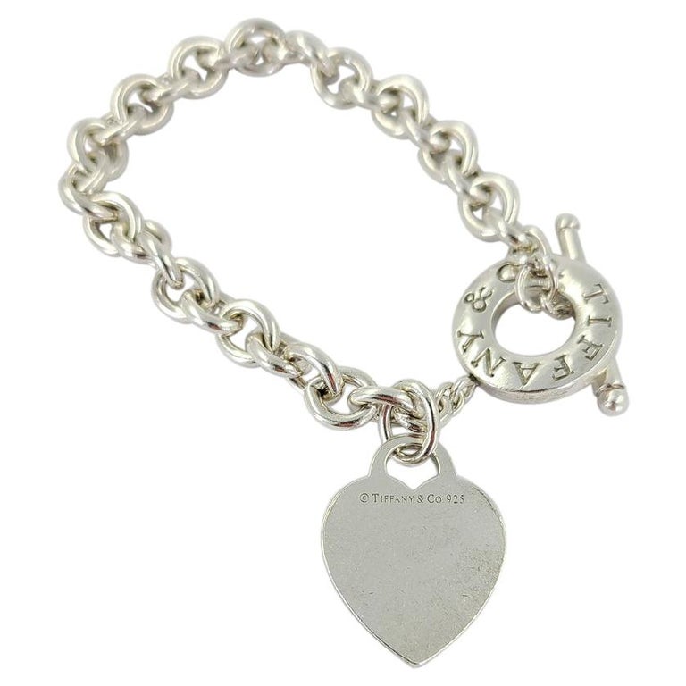 Sterling Silver Tiffany Co Oval Link Toggle Bracelet with Heart Charm