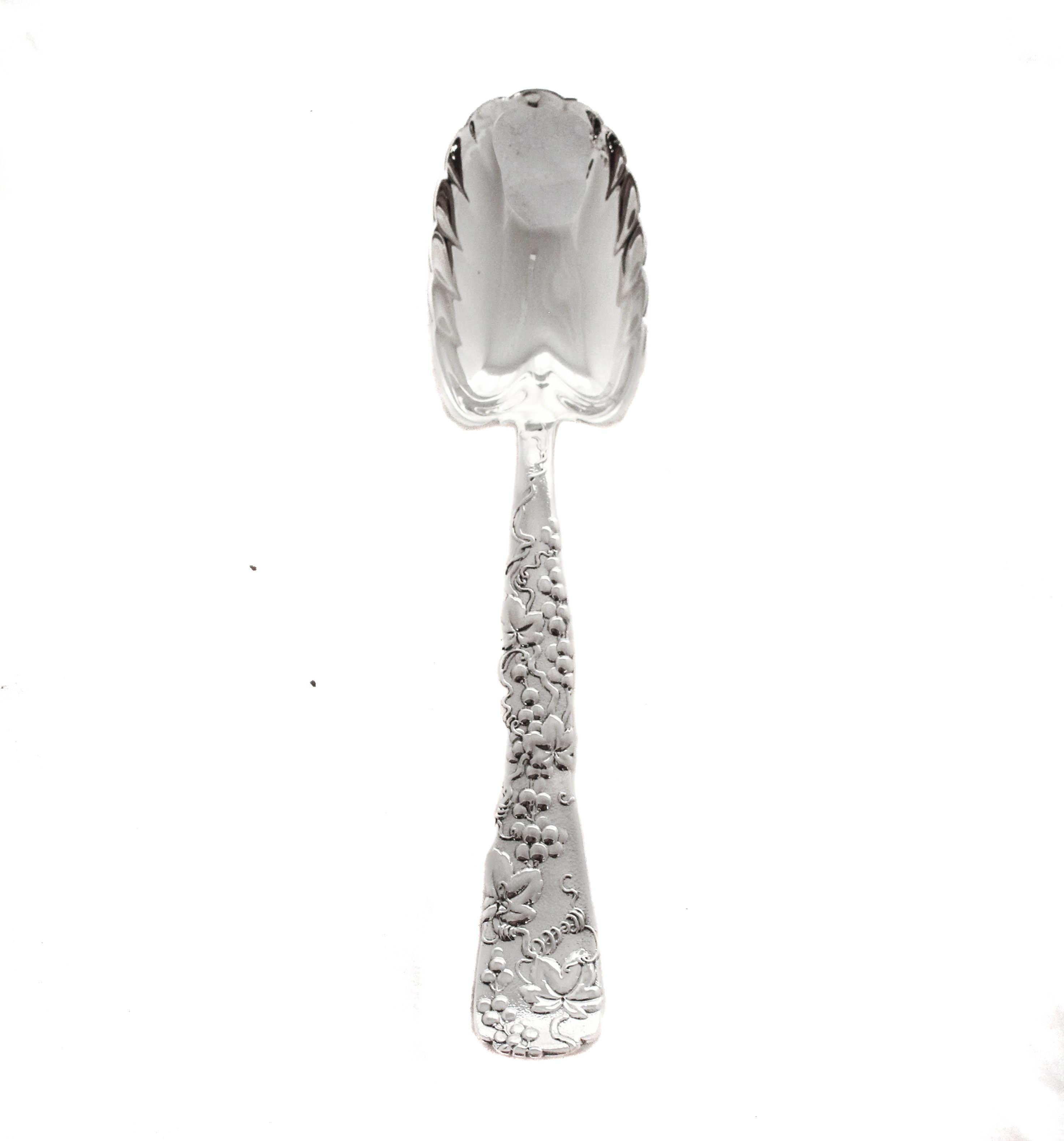 Being offered is a sterling silver fork and spoon set by the world renowned Tiffany & CO.  Designed in the “Vine” aka “Fruits & Flowers” pattern of 1872.  The handles have an elaborate design of vines with fruits and berries mixed in.  In keeping