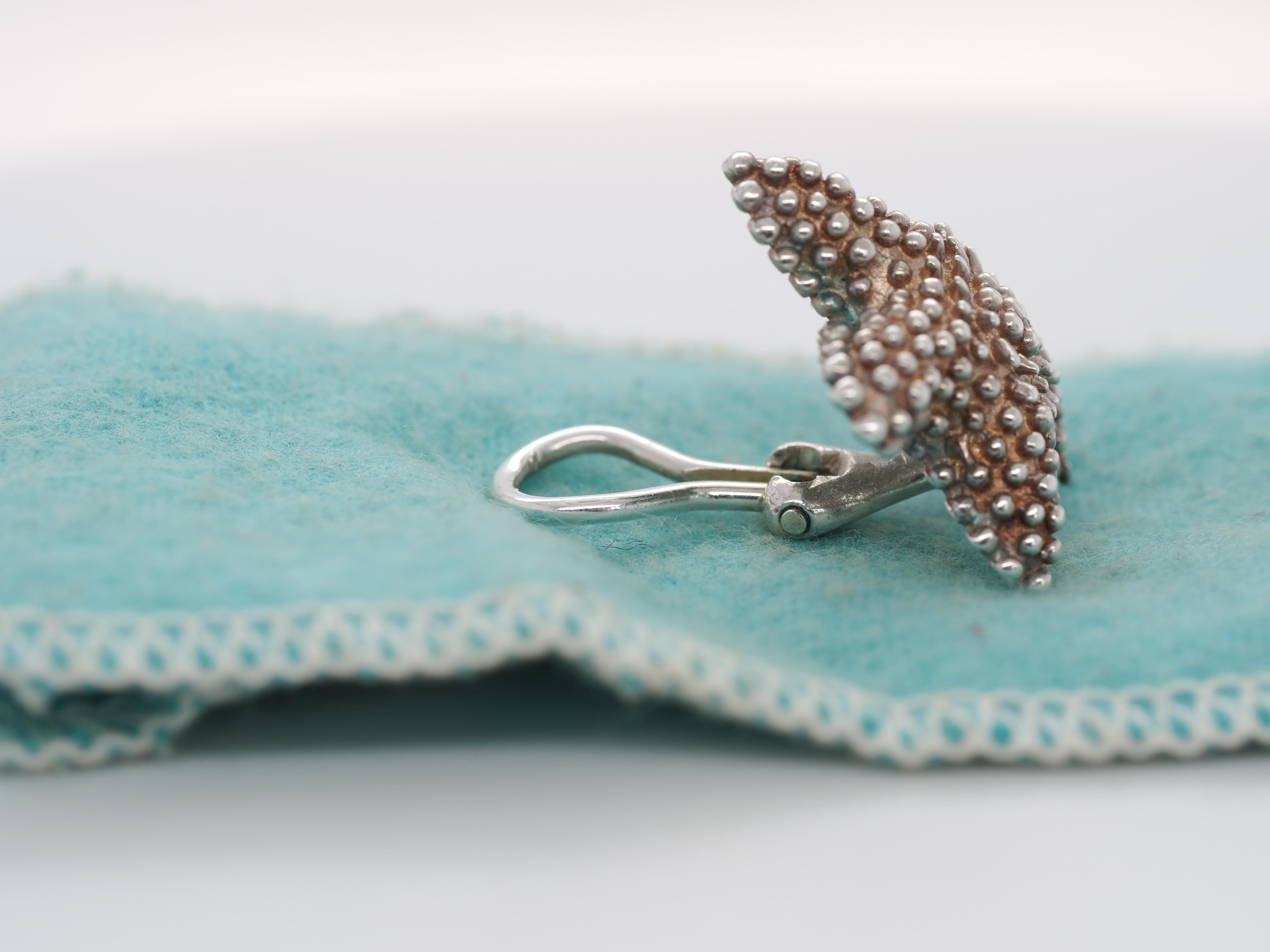 Women's or Men's Sterling Silver Tiffany & Co Starfish Clip Earrings For Sale