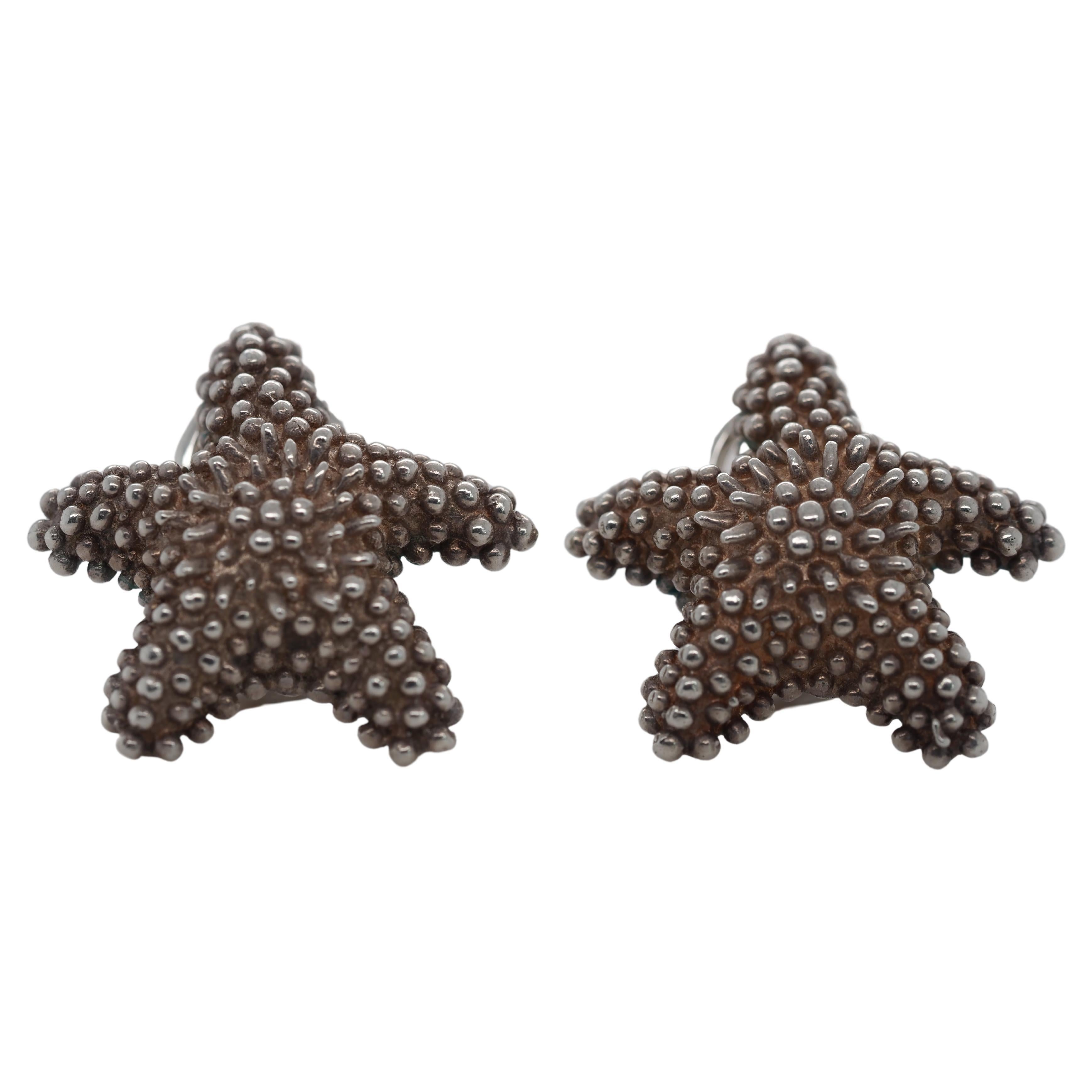 Sterling Silver Tiffany & Co Starfish Clip Earrings For Sale