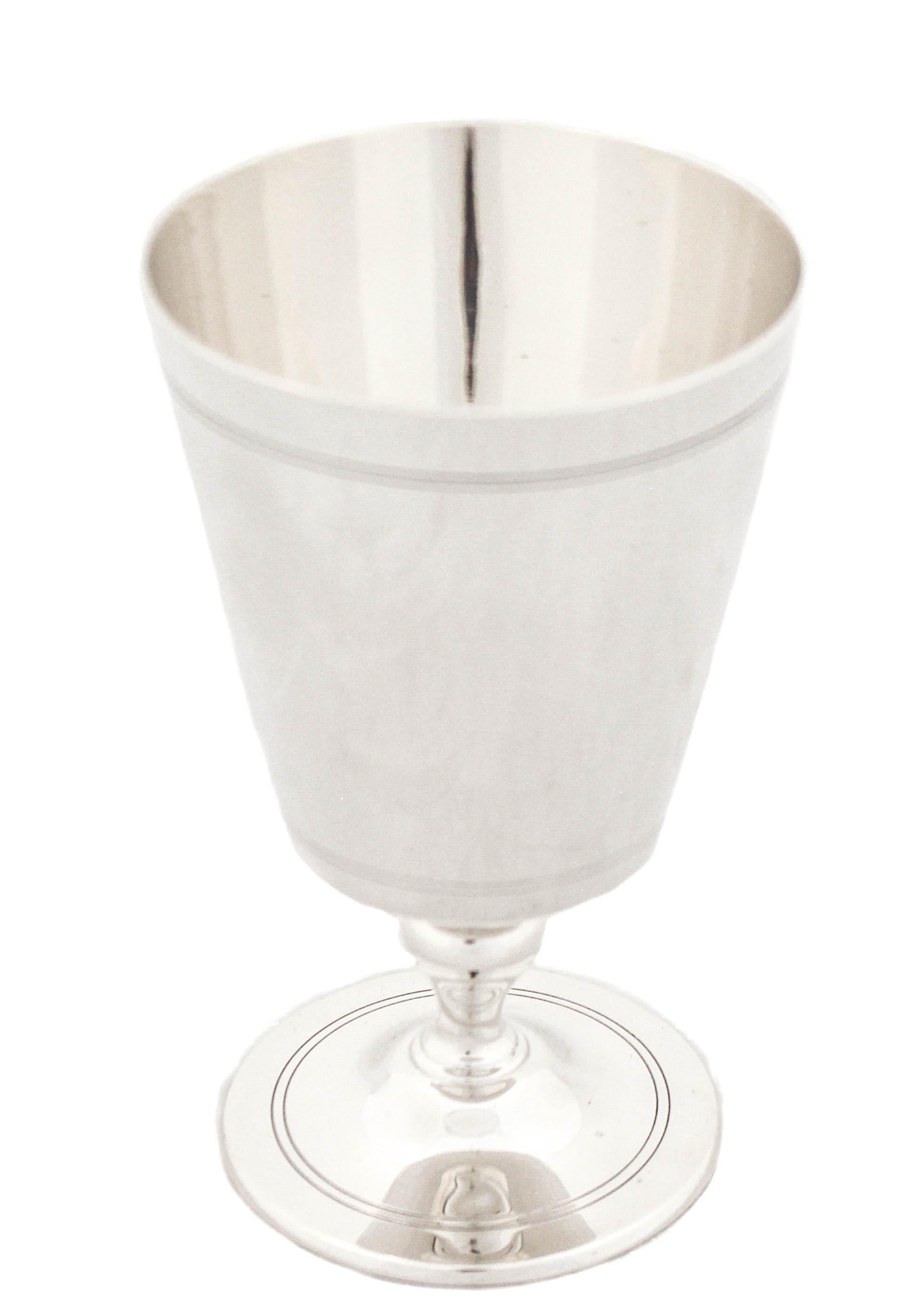 Being offered is a sterling silver goblet by the world renowned Tiffany and Company.  It has that classic Mid-Century modern look with that heavy Tiffany weight.  Straight lines and a sleek minimalist design give this piece a sophisticated and