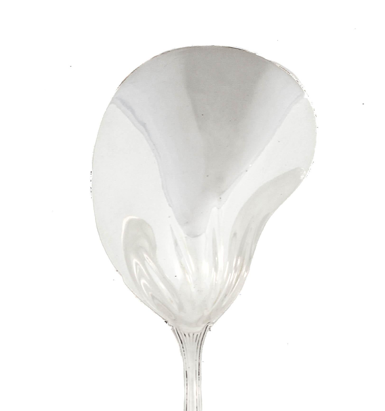 Being offered is a sterling silver master oyster server in the “Florentine” pattern by the world renowned Tiffany & Company.  The handle has a beautifully decorated pattern and the bowl is kidney shaped, smooth and not reticulated.  An exceptional