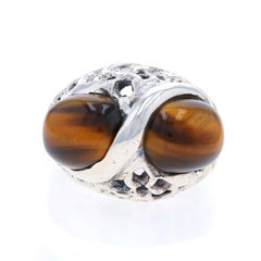 Sterling Silver Tiger Eye Two-Stone Ring - 925 Oval Cabochon