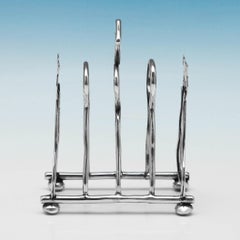 Edwardian Novelty Sterling Silver Cat Toast Rack by Levi & Salaman in 1910
