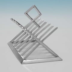 Rare porte-toast en argent sterling ancien de conception industrielle par George Fox 1865