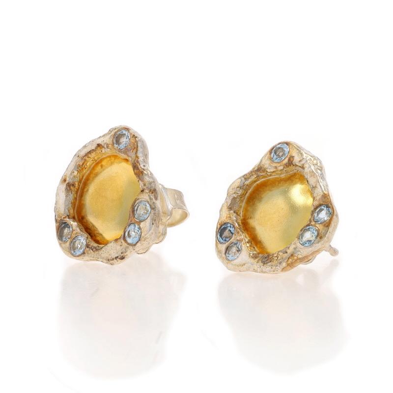 Sterlingsilber Topas-Ohrstecker - 925 & Gelbgold 18k rund .40ctw durchbohrt (Rundschliff) im Angebot