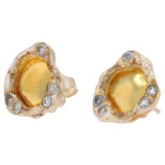 Sterling Silver Topaz Stud Earrings - 925 & Yellow Gold 18k Round .40ctw Pierced