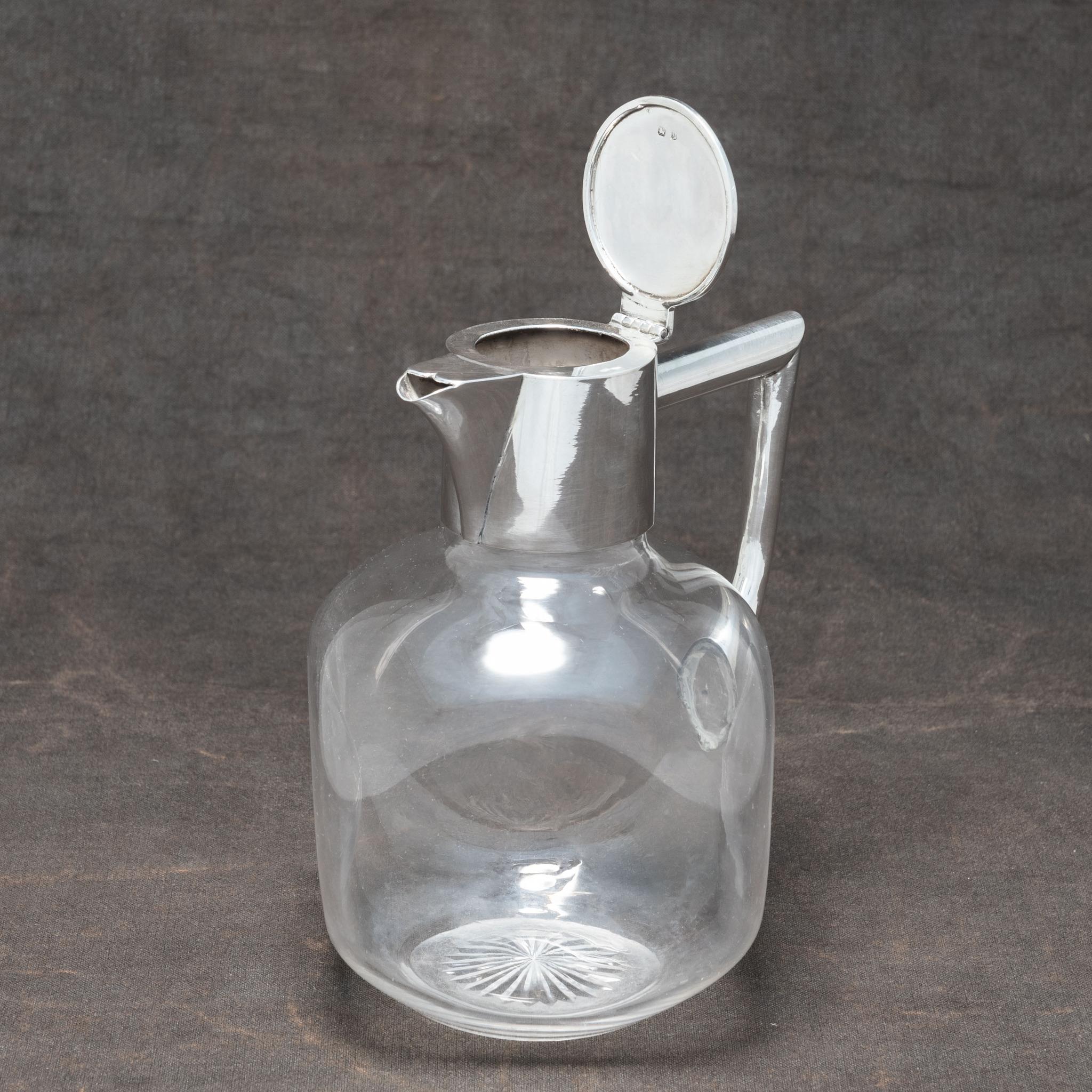 British Sterling Silver Topped Glass Claret Jug, Hallmarked Birmingham, 1898 For Sale