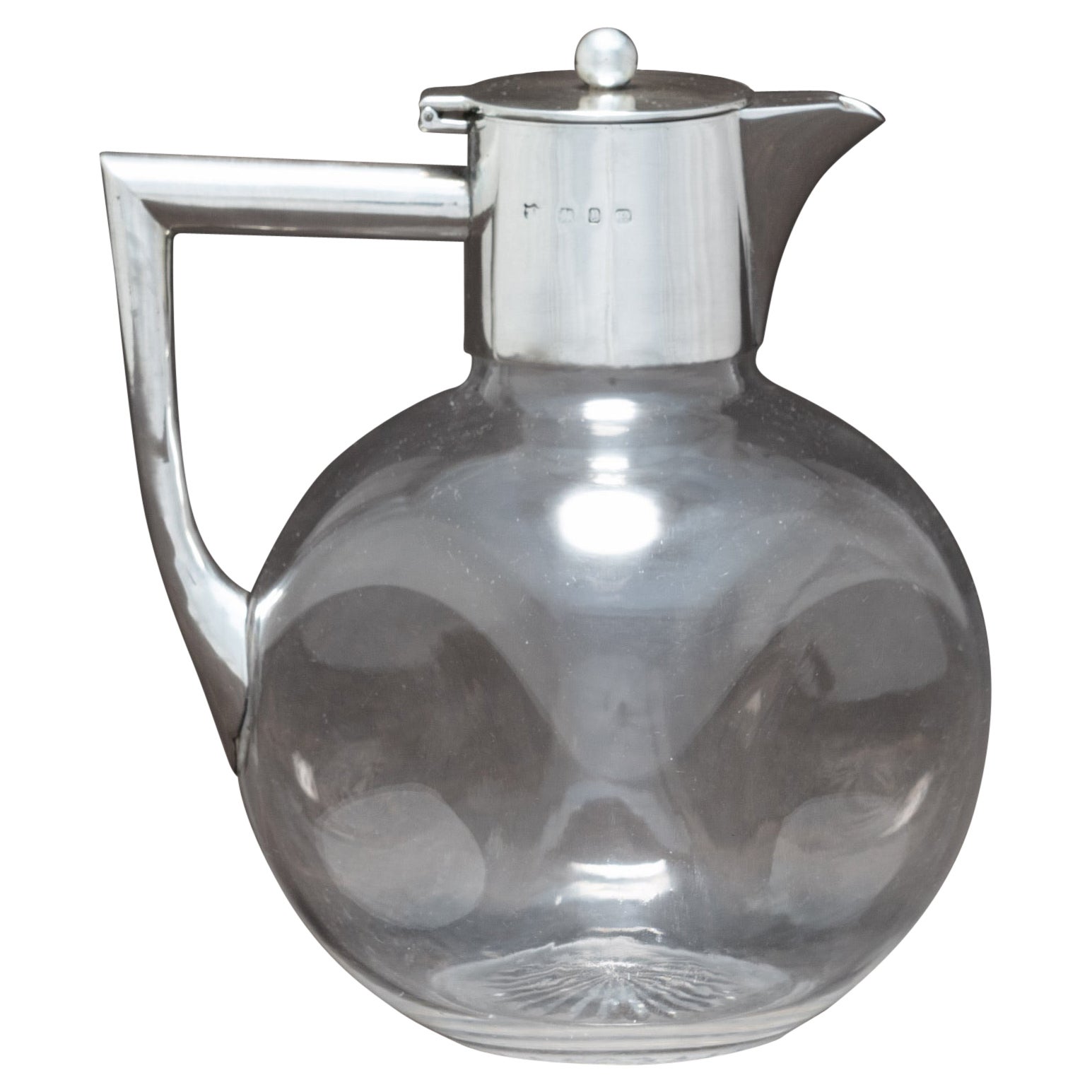 Sterling Silver Topped Glass Claret Jug, Hallmarked Birmingham, 1898
