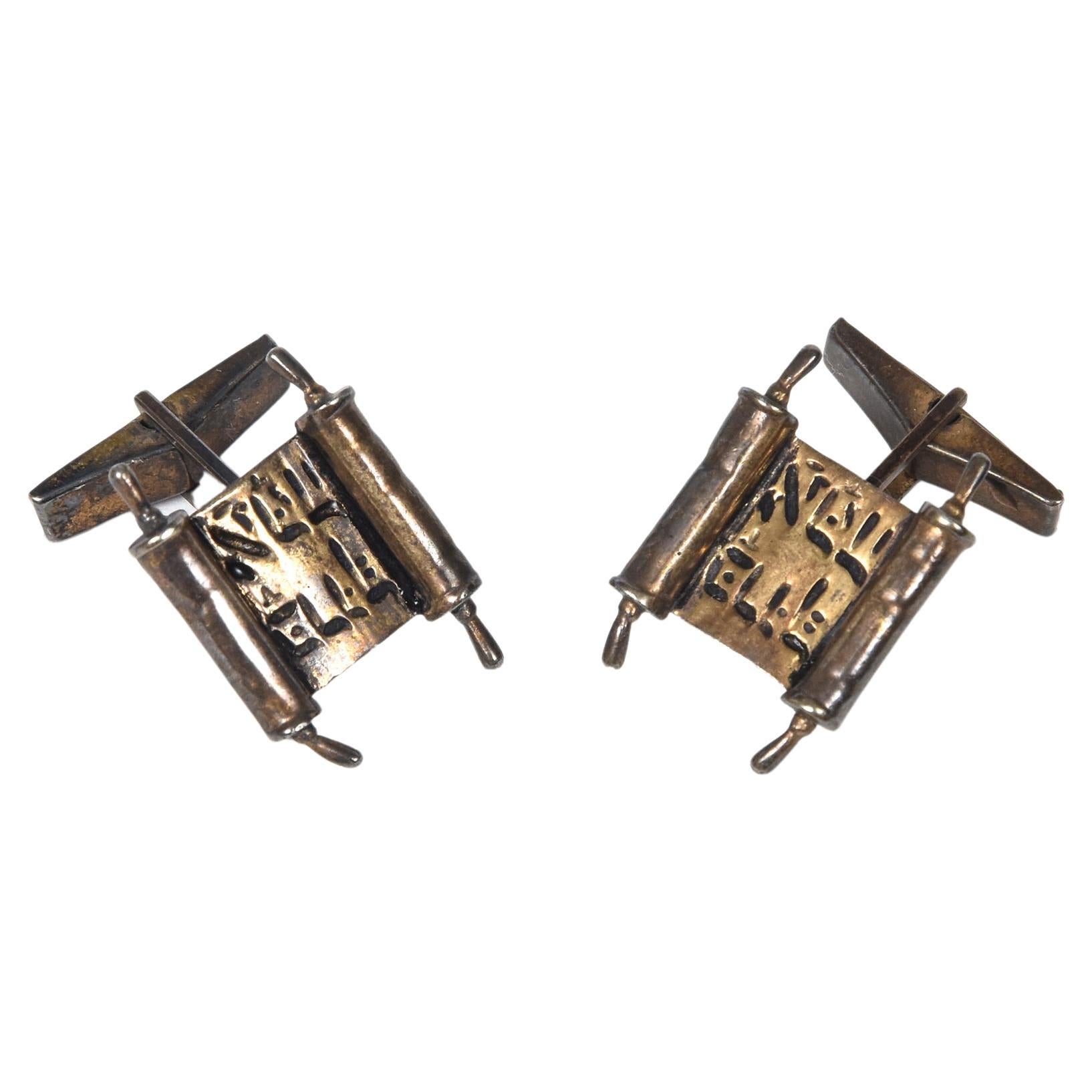 Sterling Silver Torah Scroll Cufflinks From Rabbi's Estate