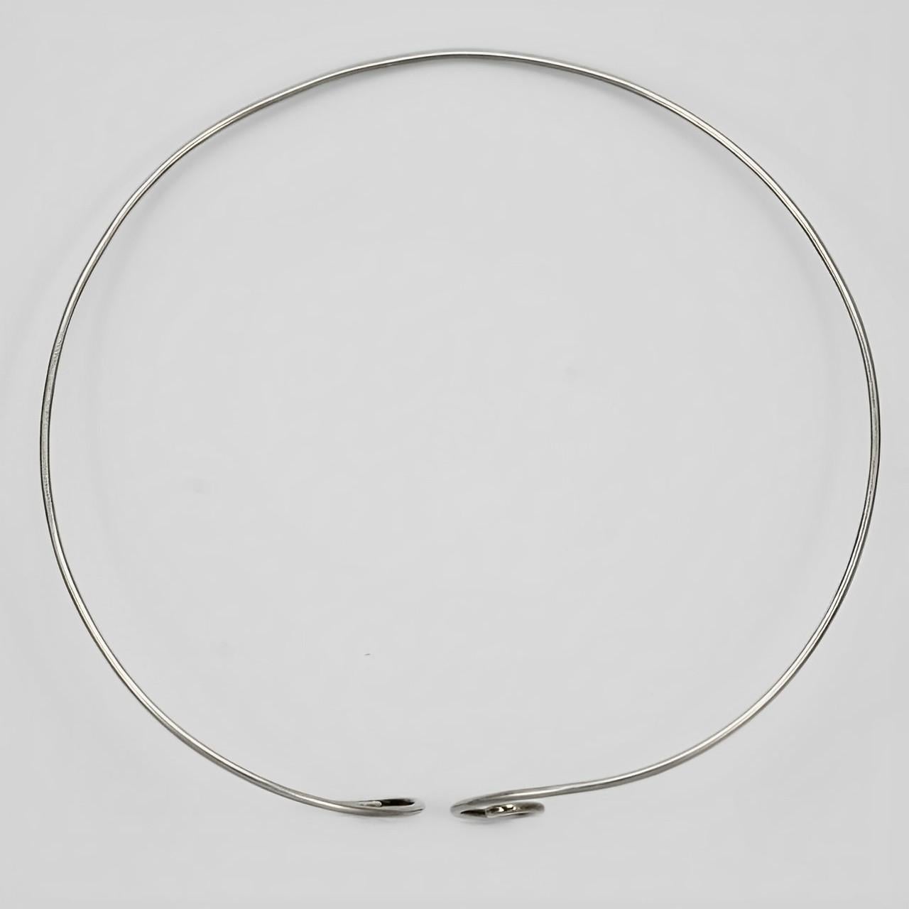 Sterling Silver Torque Collar Necklace with Swirl Detail 1990s 1