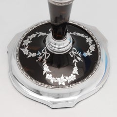 Neoclassical Revival Antique Tortoiseshell & Sterling Silver Candlesticks 1913