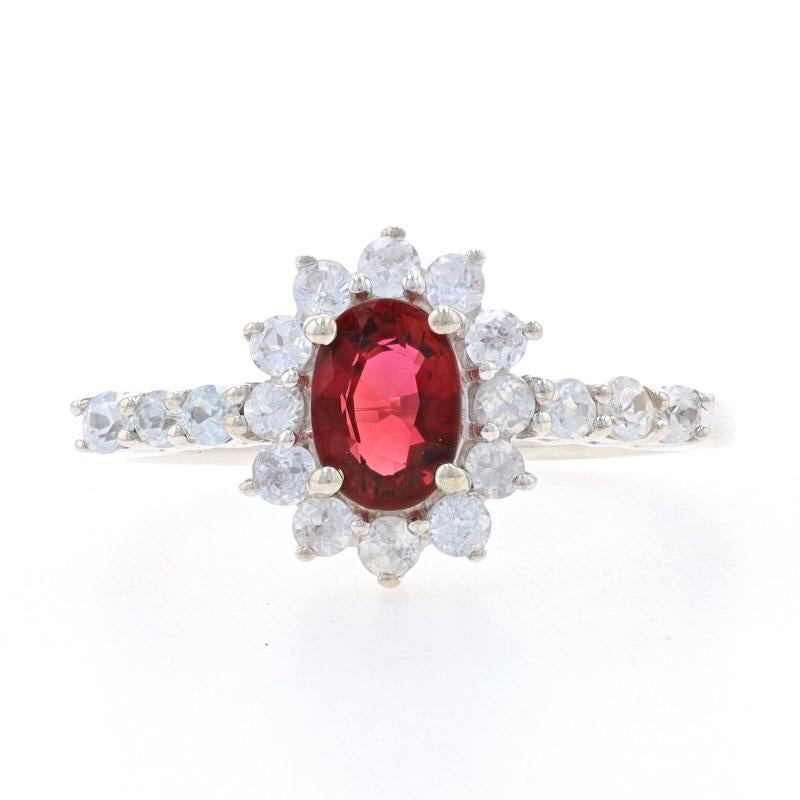 Size: 9 1/4
Sizing Fee: Up 2 sizes for $30

Metal Content: Sterling Silver

Stone Information

Natural Tourmaline
Carat(s): .90ct
Cut: Oval
Color: Red

Natural White Topaz
Carat(s): .75ctw
Cut: Round

Total Carats: 1.65ctw

Style: Solitaire with