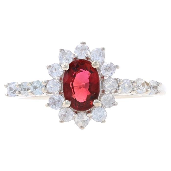 A Silver Tourmaline & White Topaz Halo Ring - 925 Oval 1.65ctw Floral