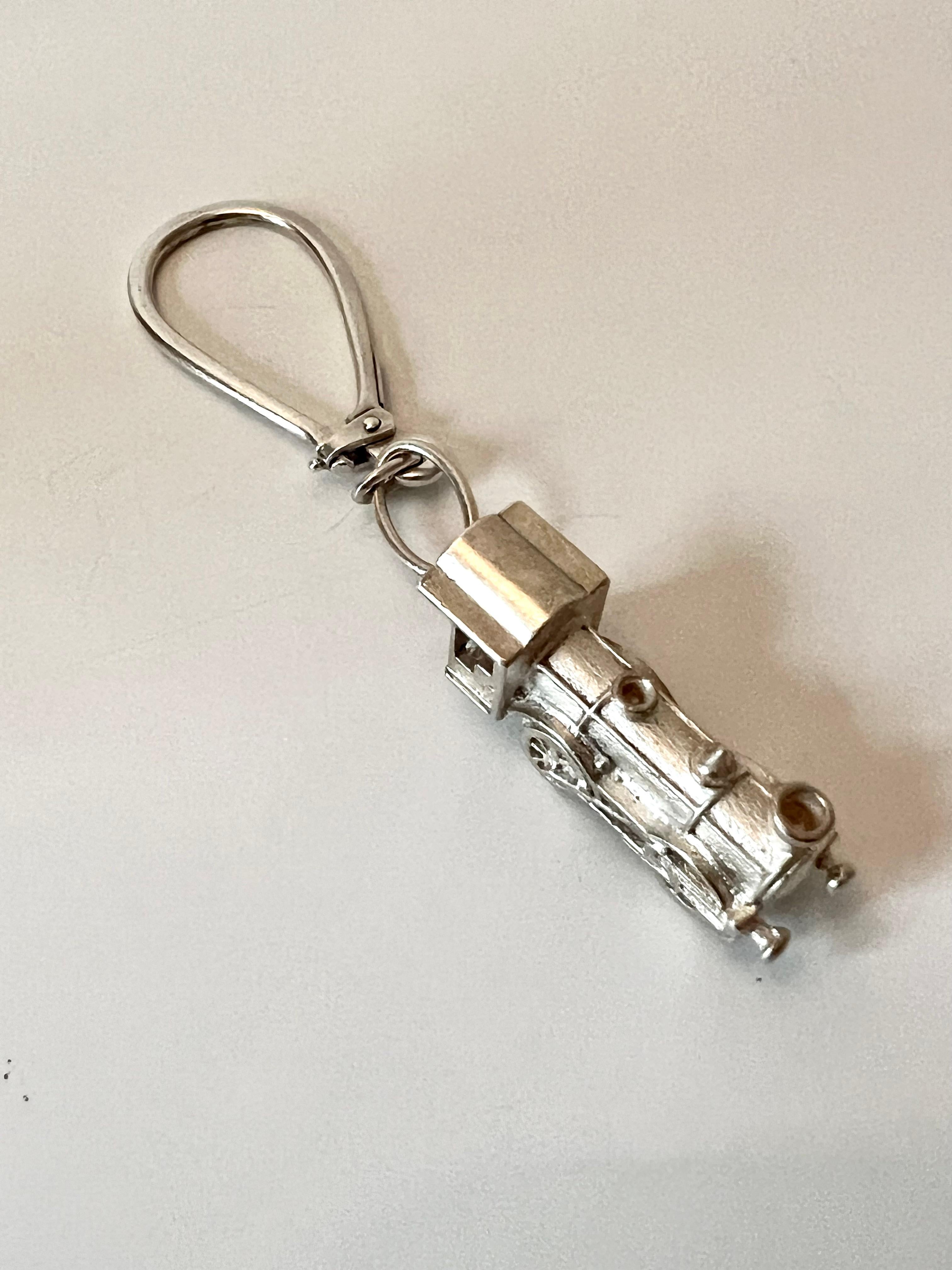 Hand-Crafted Sterling Silver Train Keychain For Sale
