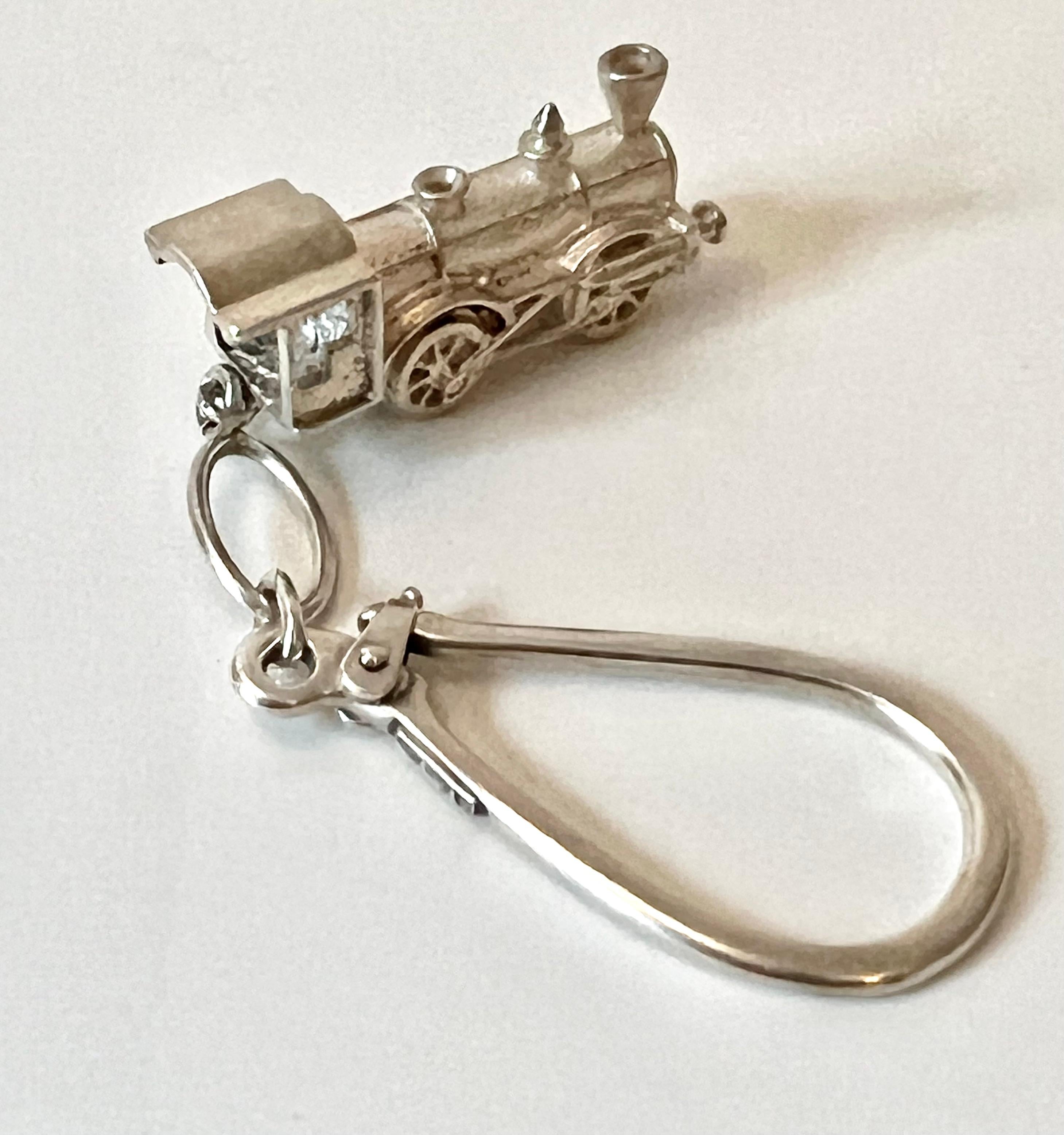 20th Century Sterling Silver Train Keychain For Sale