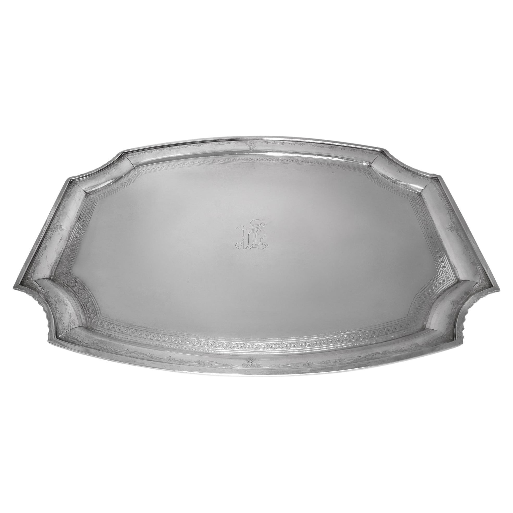 Sterling Silber Tablett von Gorham. Handgraviertes Monogramm in der Mitte. im Angebot