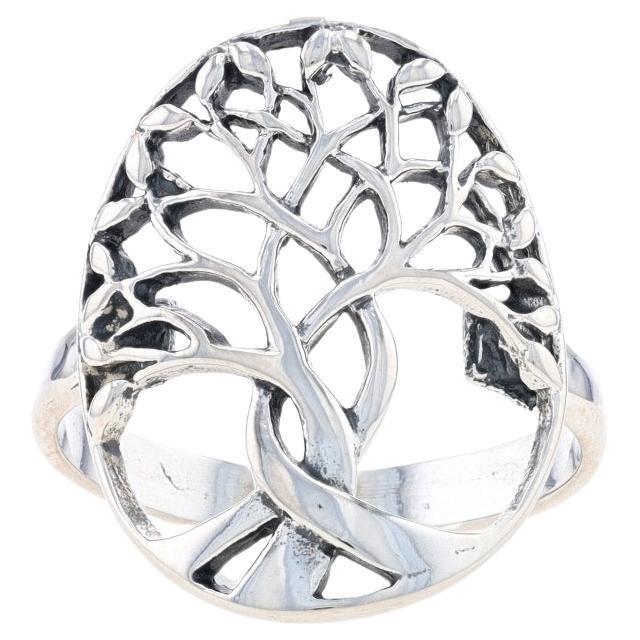 Sterling Silver Tree of Life Statement Ring - 925 Family Love Woven For Sale