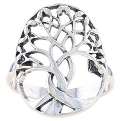 Used Sterling Silver Tree of Life Statement Ring - 925 Family Love Woven