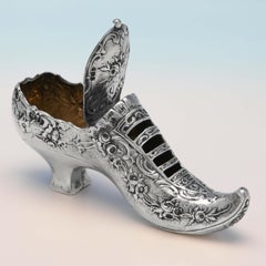 Victorian Novelty Sterling Silver Trinket Box Modelled as a Shoe