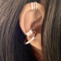 Sterling Silver Triple Lines Ear Cuff and Double Ear Cuff