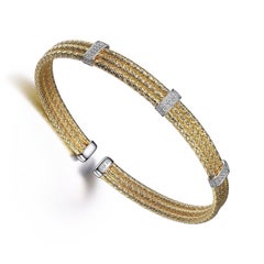 Sterling Silver Triple 2mm Mesh Cuff with CZ, 18K Gold and Rhodium Finish