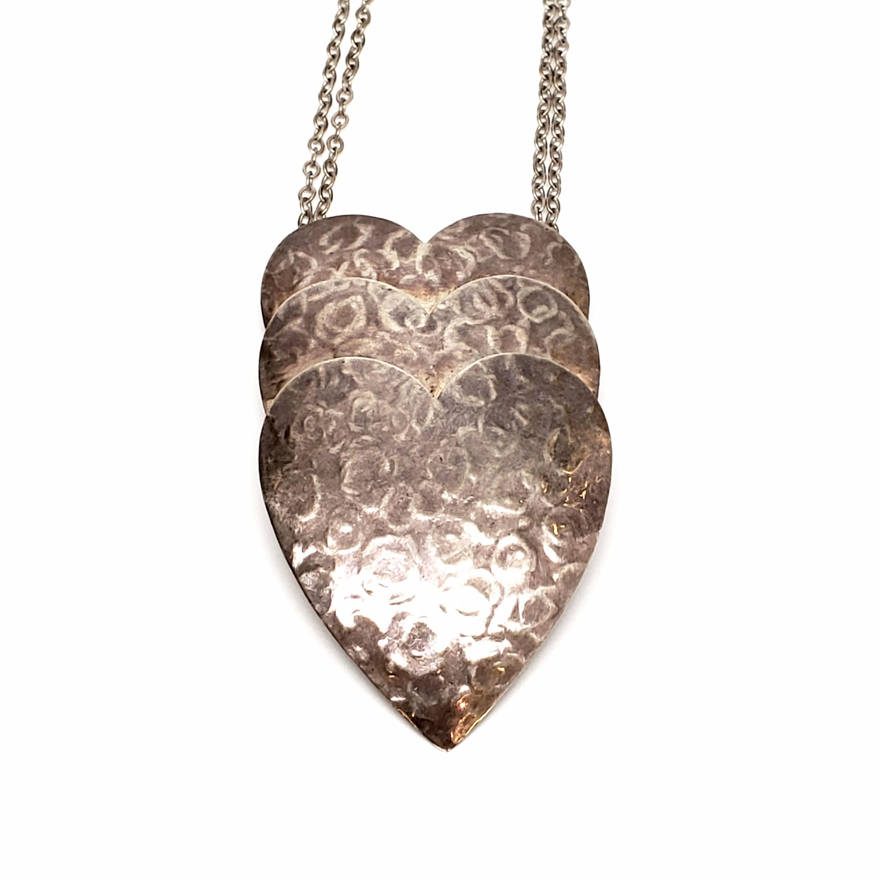 Sterling Silver Triple Heart Necklace In Good Condition In Washington Depot, CT