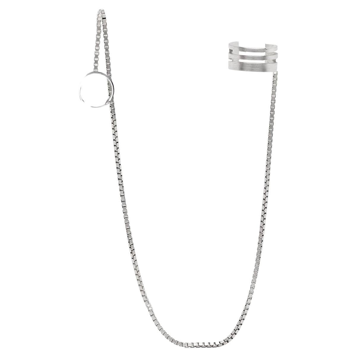 Sterling Silver Triple Lines Long Chain Ear cuff Earring