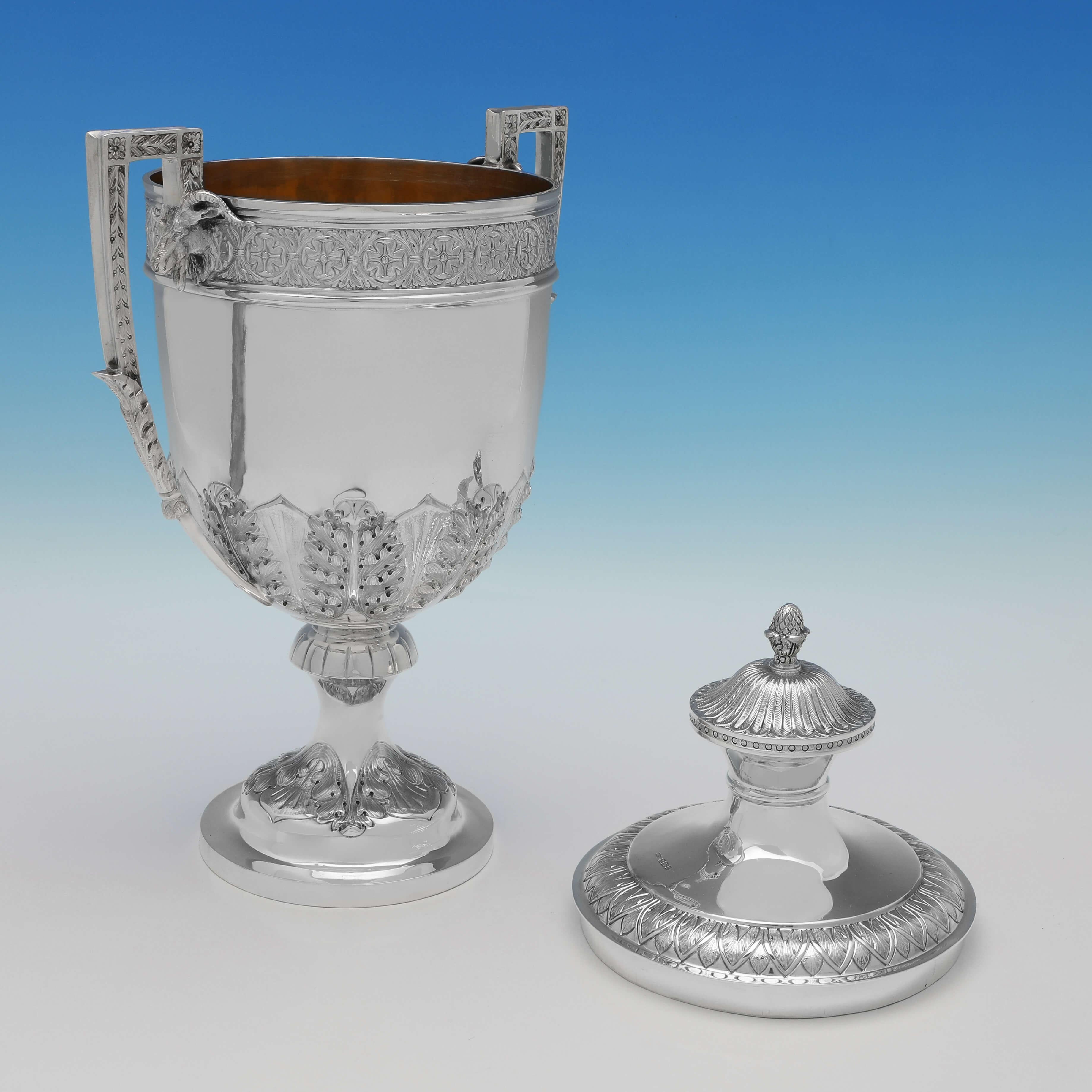 English Adam Style Antique Sterling Silver Trophy or Cup & Cover, 1902 Mappin & Webb